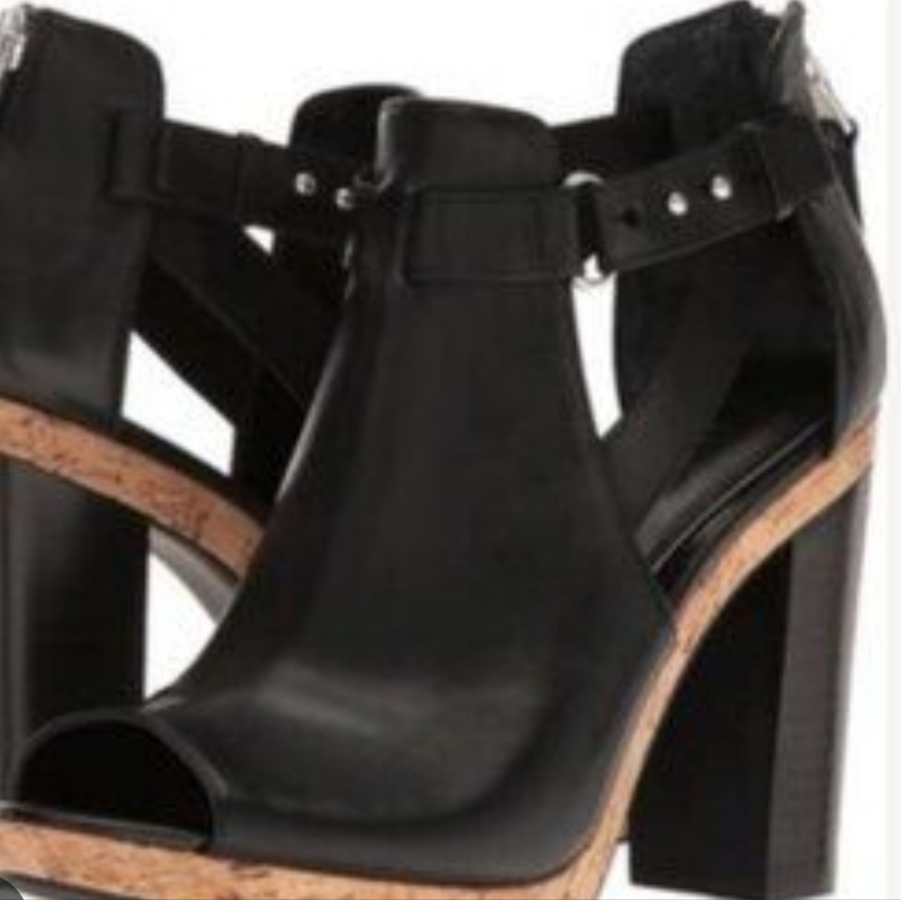 Lauren Ralph Lauren Women Fionaankle Black Peep-Toe High Heels Zip Back Sz 8.5m